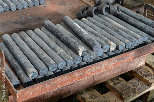 Round parts after quenching and heat treatment in stock