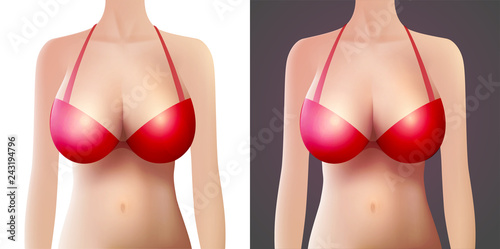 Vector female model with Red Bra - Woman with big breast for underwear store isolated on white and black background.