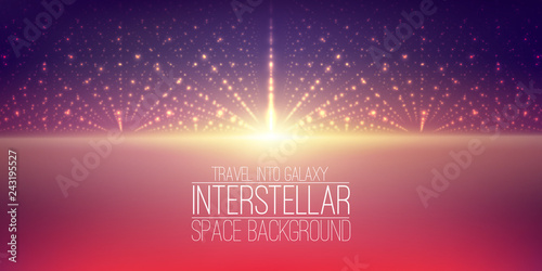Vector interstellar space background.Cosmic galaxy illustration.Background with nebula, stardust and bright shining stars.Vector Illustration for party ,artwork, brochures, posters.
