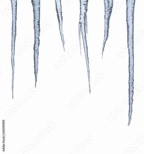Papier peint Icicle row isolated on white, ice stalactite