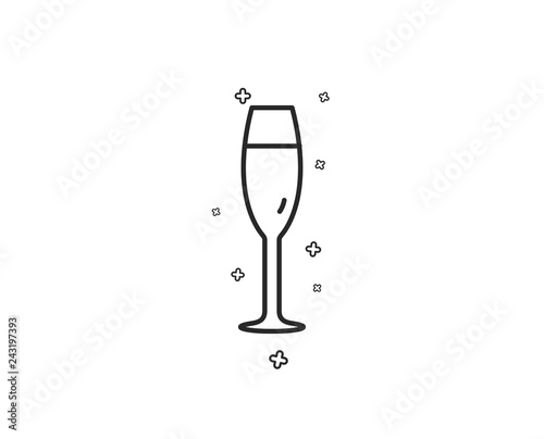 Champagne glass line icon. Wine glass sign. Geometric shapes. Random cross elements. Linear Champagne glass icon design. Vector