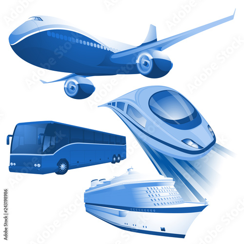 ransportation blue vector icons.