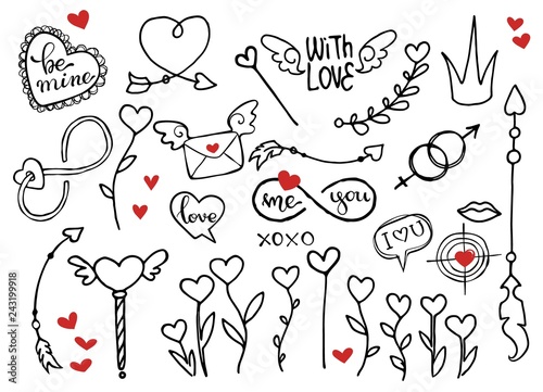 Rough doodle vector elements for Valentines day