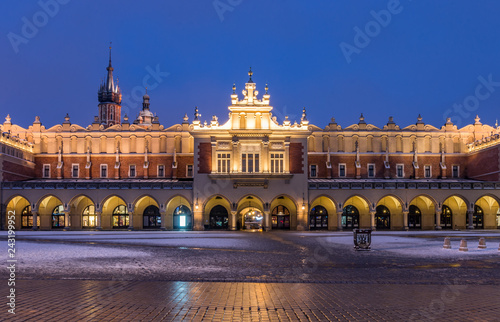 Krakow, Poland, Cloth Hall (sukiennice) on Main Market Square (Rynek Glowny) winter night