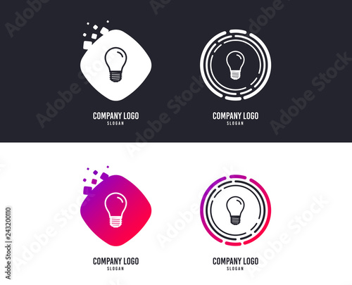Logotype concept. Light bulb icon. Lamp E27 screw socket symbol. Led light sign. Logo design. Colorful buttons with icons. Vector