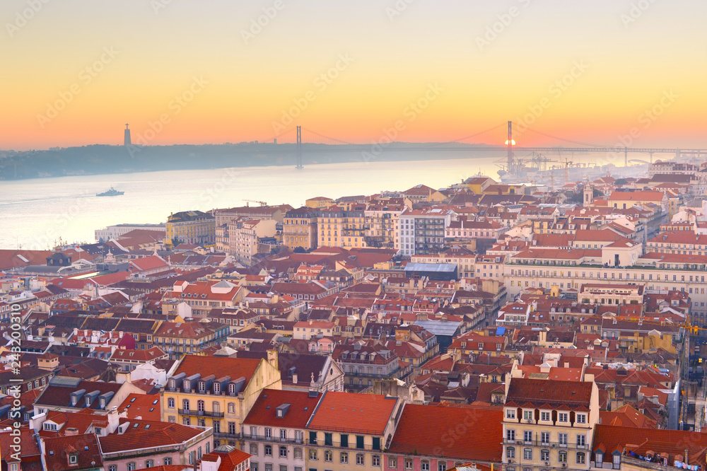 Skyline Lisbon river sunset Portugal