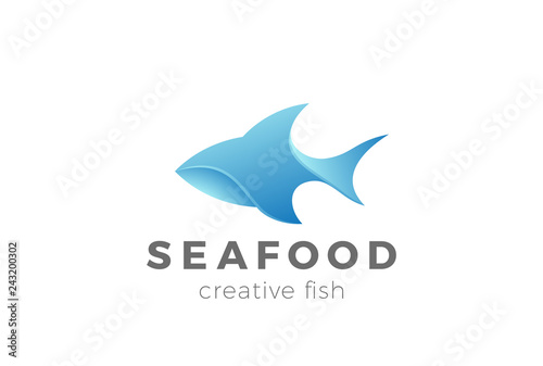 Fish Logo Shark 3D design vector. Seafood Restaurant store icon