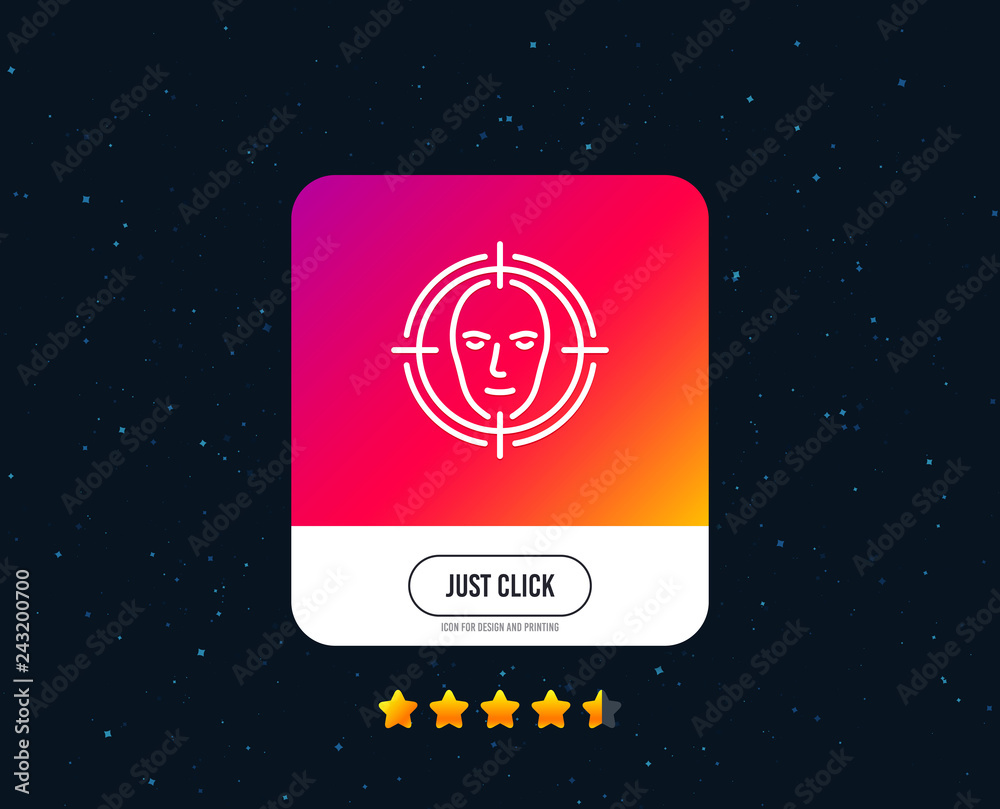 Face detect target line icon. Head recognition sign. Identification symbol. Web or internet line icon design. Rating stars. Just click button. Vector Face detect target line icon. Head recognition sign. Identification symbol. Web or internet line icon design. Rating stars. Just click button. Vector