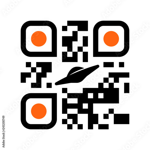 Smartphone readable QR code They Exist with UFO icon