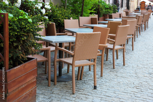 restaurant tables on the street