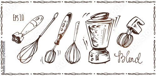 Set of kitchen appliances. hand drawn sketches