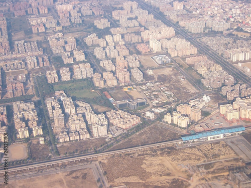 Photography View of the huge Indian city of Mumbai from the airplane window.