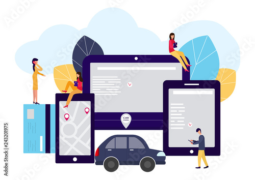 People and auto. Making deals online. Car rent.