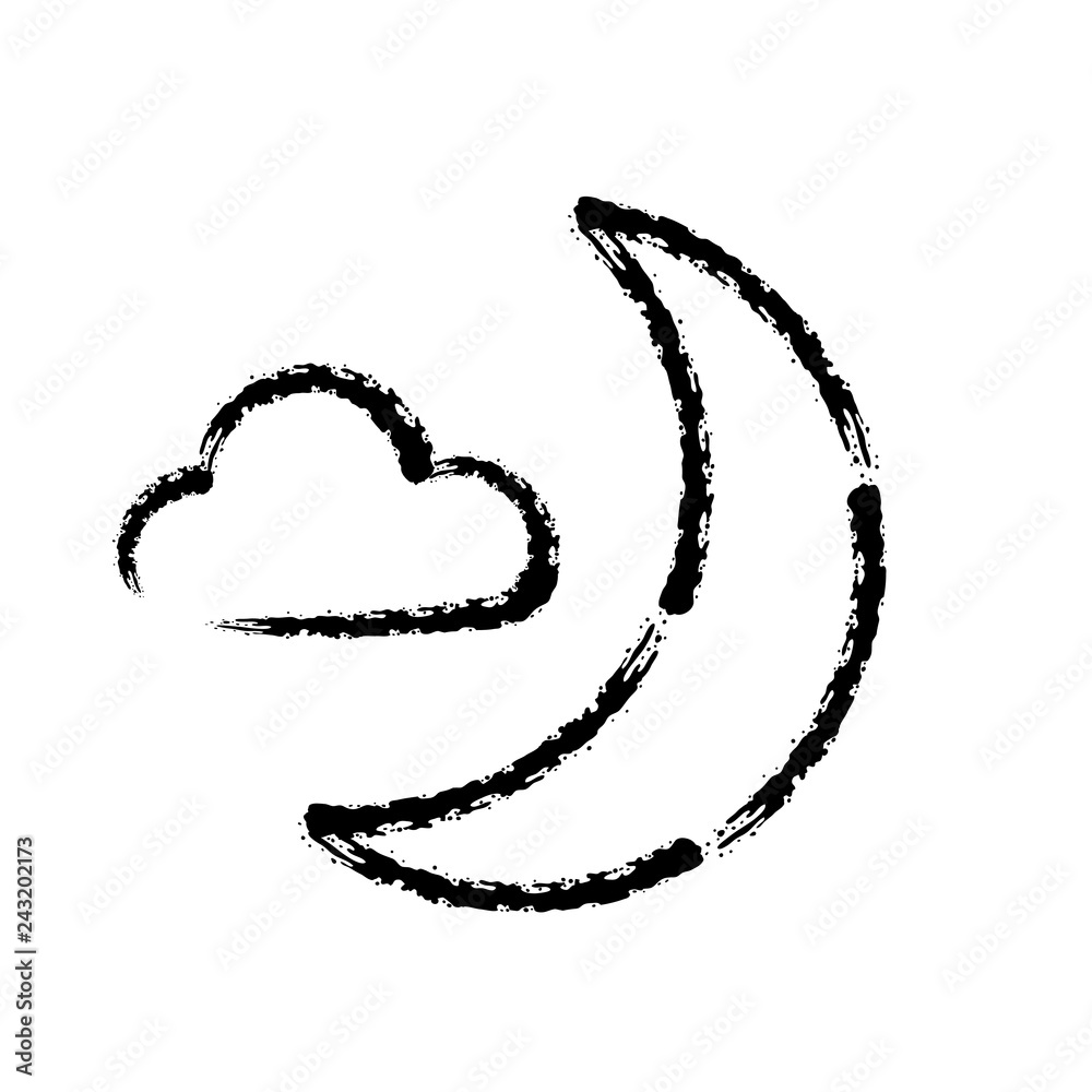 brush stroke hand drawn vector icon of moon and cloud brush stroke hand drawn vector icon of moon and cloud