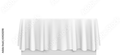 White round tablecloth draped over a table. Vector illustration on white background. EPS10.