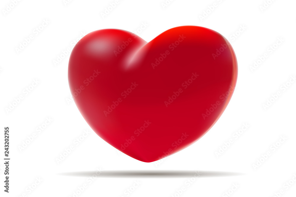 Red heart isolated on white background. St valentine's symbol. 3d realistic Illustration with a red valentine heart.