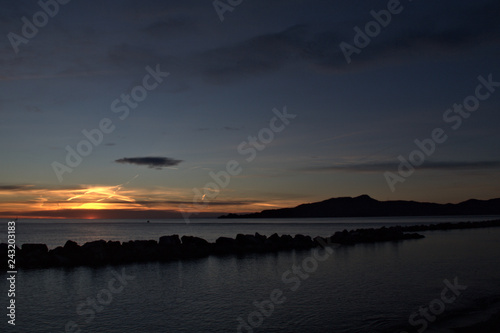 sunset over sea,italy,portofino,panorama,horizon,view,night,orange
