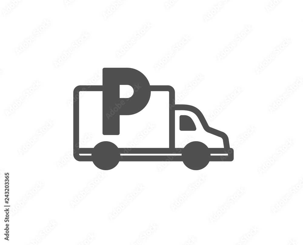 Truck parking icon. Car park sign. Transport place symbol. Quality design element. Classic style icon. Vector