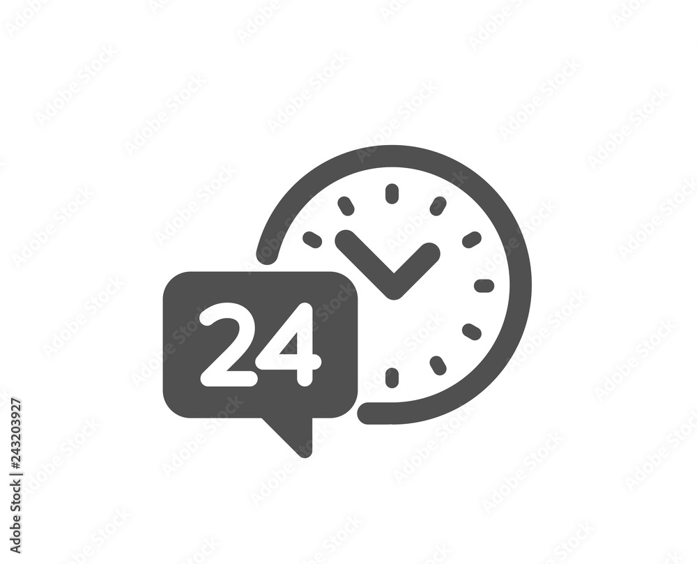 24 hour time service icon. Call support sign. Feedback chat symbol. Quality design element. Classic style icon. Vector