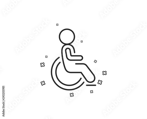 Disabled line icon. Handicapped wheelchair sign. Person transportation symbol. Geometric shapes. Random cross elements. Linear Disabled icon design. Vector