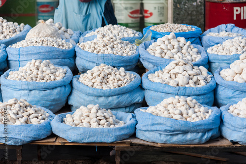 LA PAZ, BOLIVIA - AUGUST 19, 2017 : Different types of potatoes on display at Rodriguez market - La Paz, Bolivia photo