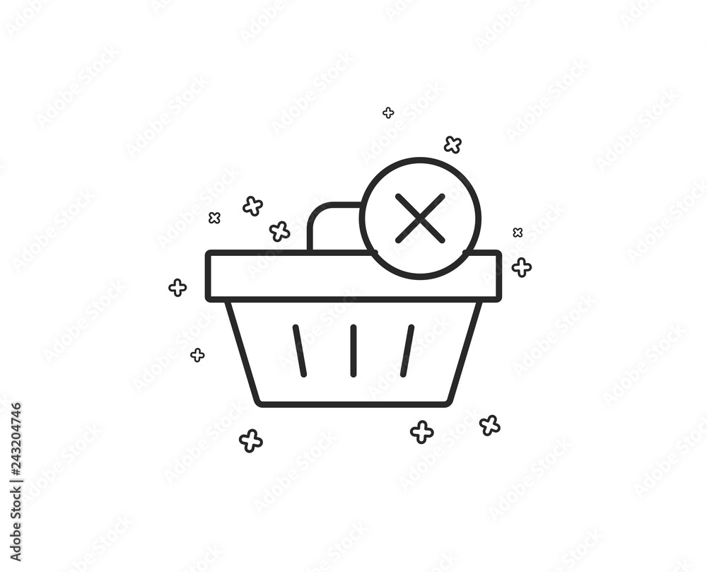 Remove Shopping cart line icon. Online buying sign. Supermarket basket symbol. Geometric shapes. Random cross elements