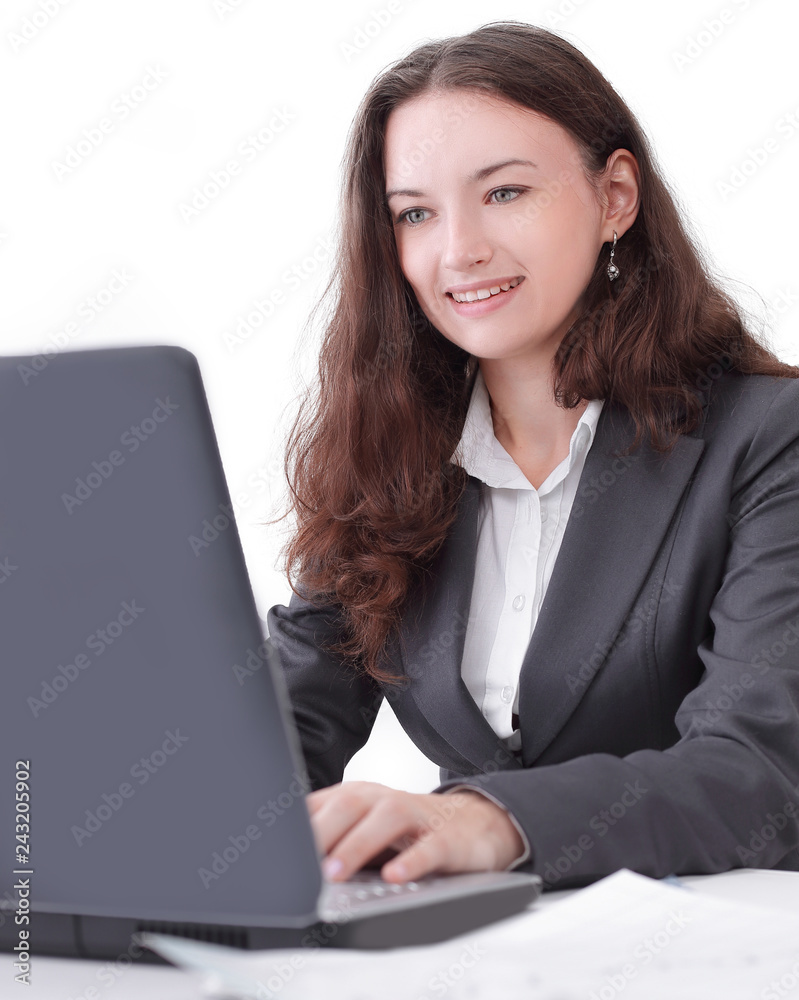 Portrait of business woman working with laptop Portrait of business woman working with laptop