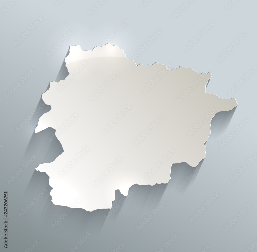 Andorra map blue white card paper 3D raster