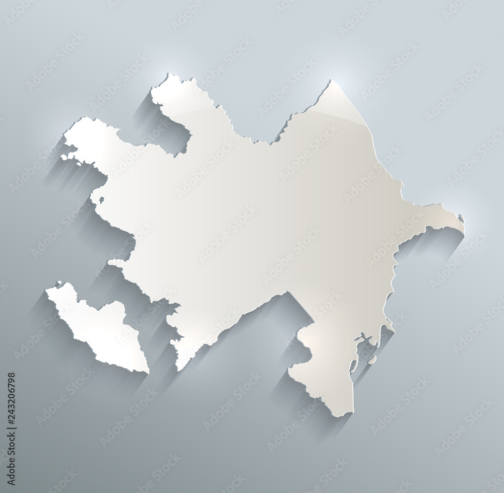 Azerbaijan map blue white card paper 3D raster