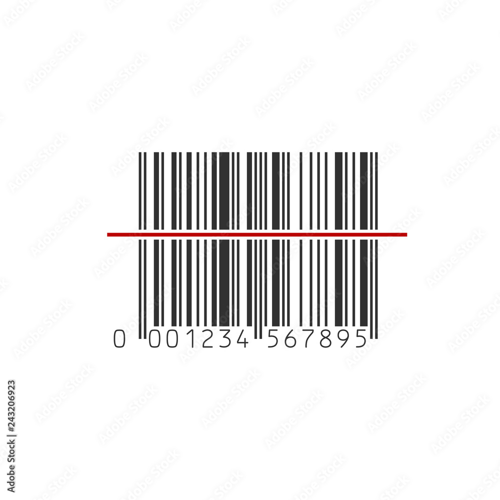 Barcode scanner icon. Vector illustration. Black barcode with red laser light.