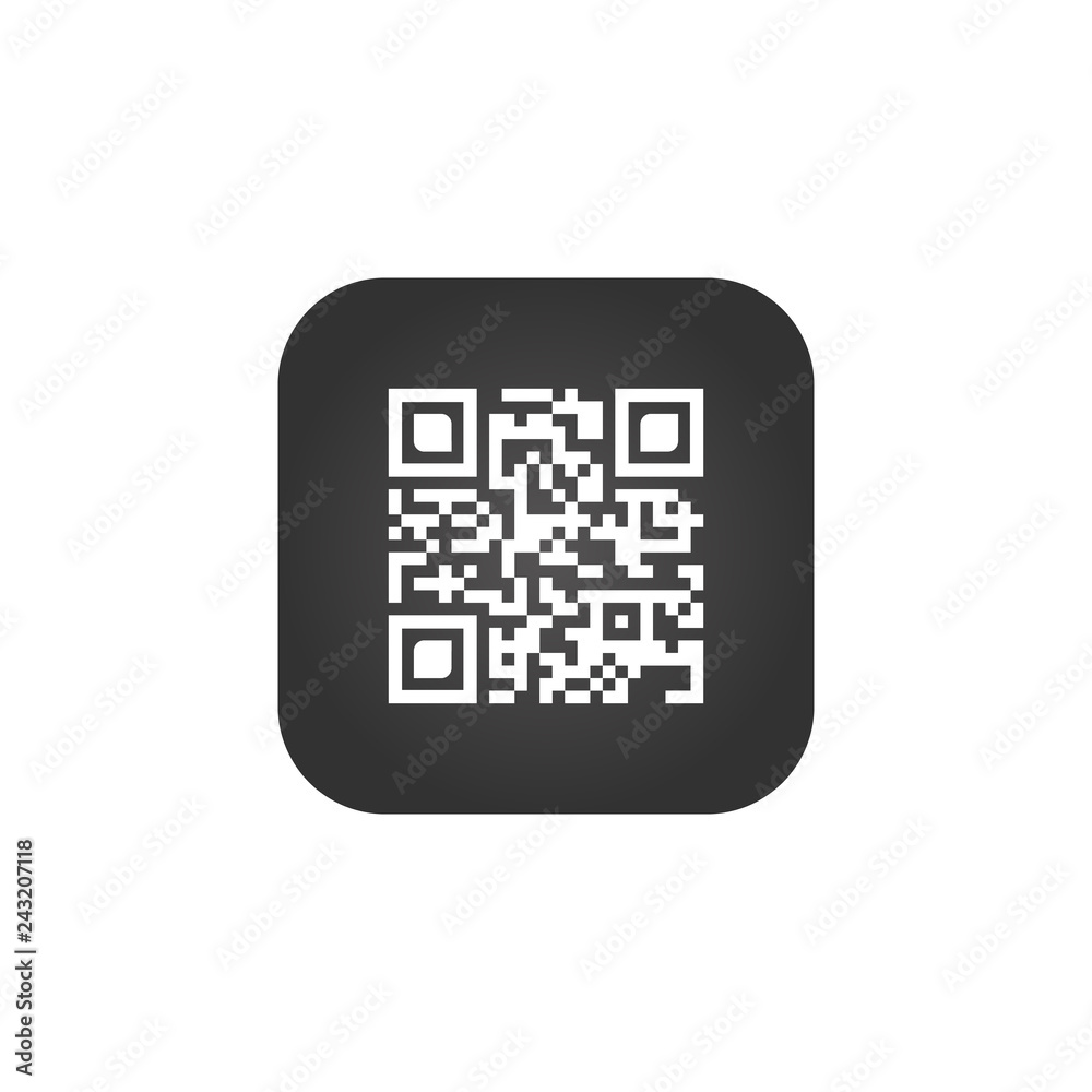 Qr code sign creative app. Scan code symbol. Round square button. Vector illustration isolated on white background. Qr code sign creative app. Scan code symbol. Round square button. Vector illustration isolated on white background.
