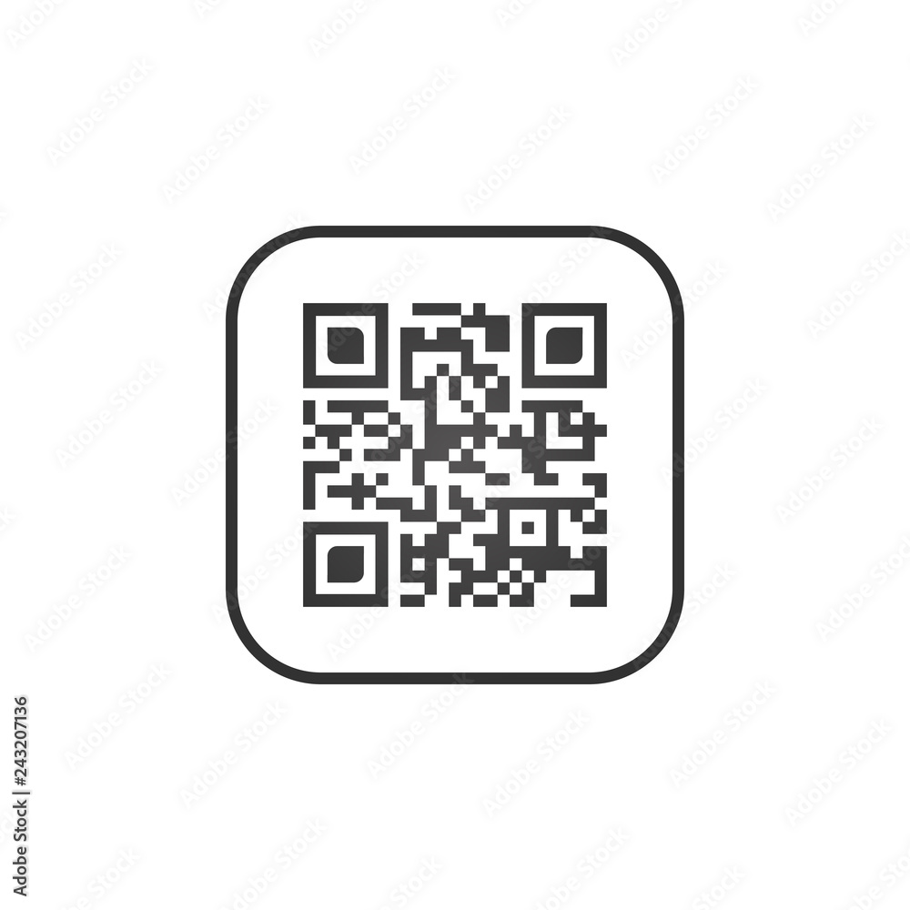 Qr code sign creative app. Scan code symbol. Round square button. Vector illustration isolated on white background. Qr code sign creative app. Scan code symbol. Round square button. Vector illustration isolated on white background.