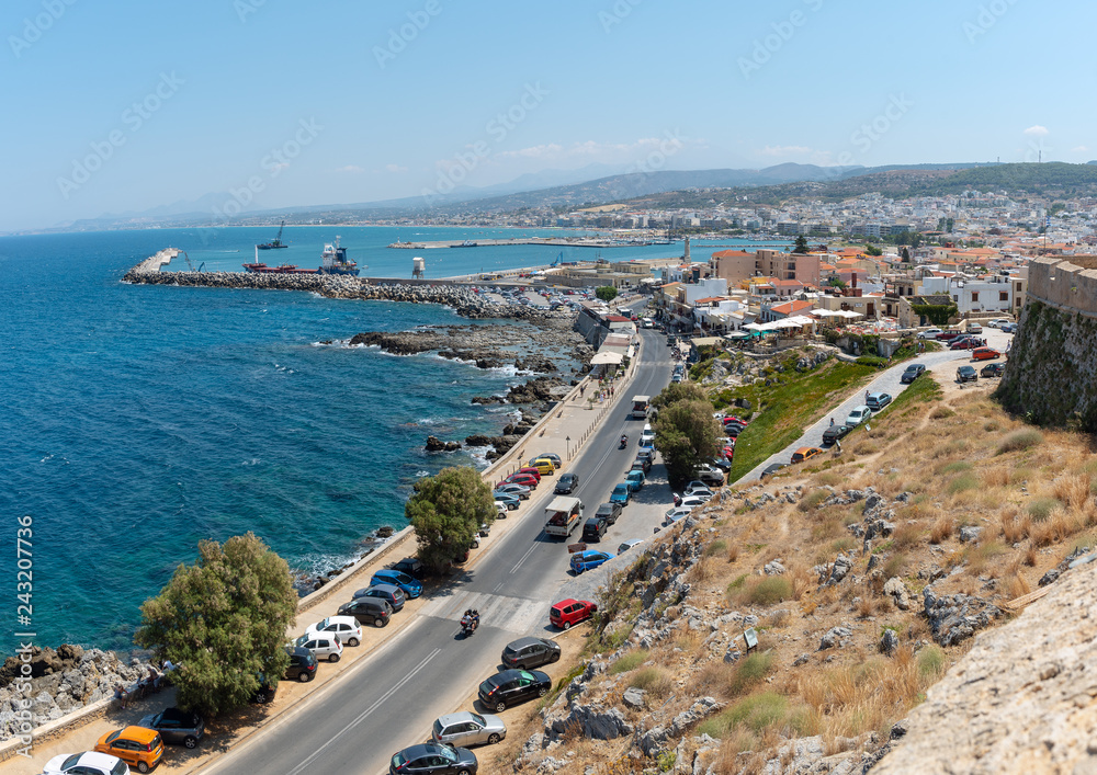 Aerial view on coastline of Rethymno town, Crete island, Greece Aerial view on coastline of Rethymno town, Crete island, Greece