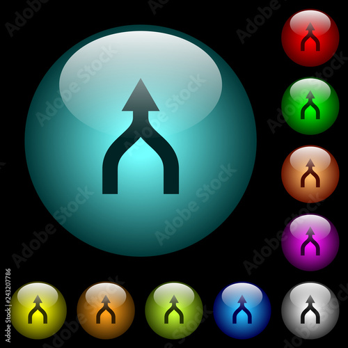 Merge arrows up icons in color illuminated glass buttons