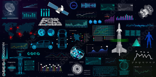 Hightech elements set, HUD UI style. Futuristic user interface big collection( 3d elements, spaceship, radar, forex, medical, navigation, maps, gui, space) Big HUD collection