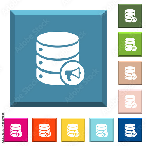 Database alerts white icons on edged square buttons