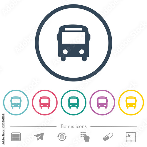 Bus flat color icons in round outlines