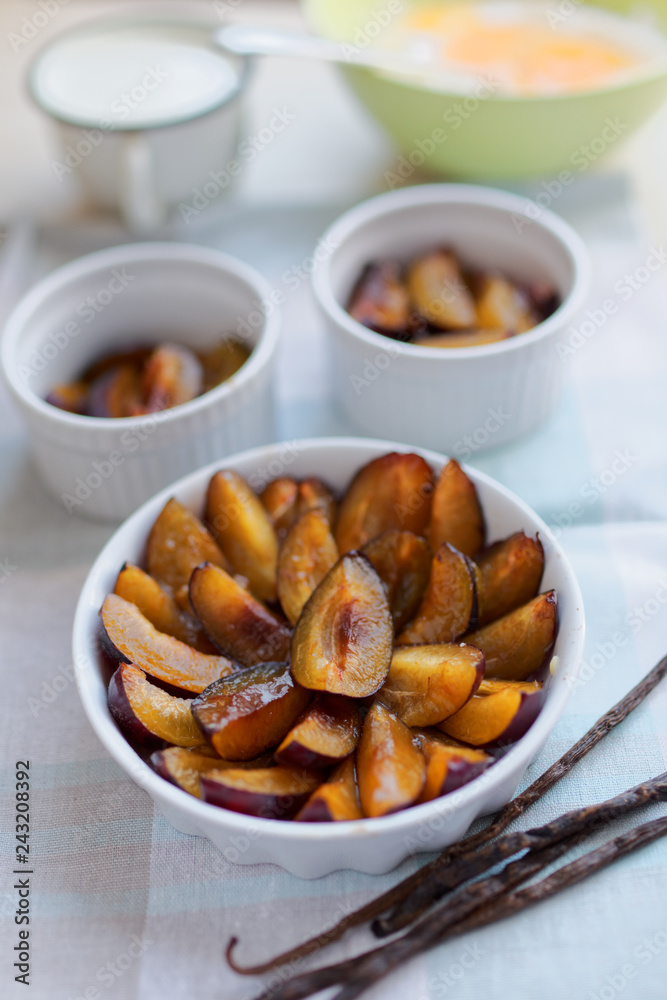Cooking plum clafoutis Cooking plum clafoutis