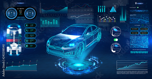 Innovation system diagnostic Auto in HUD UI style. Futuristic car service, scanning and auto data analysis. Car Auto Service, Modern Design, Diagnostic Auto. Virtual Graphical Interface HUD. Vector
