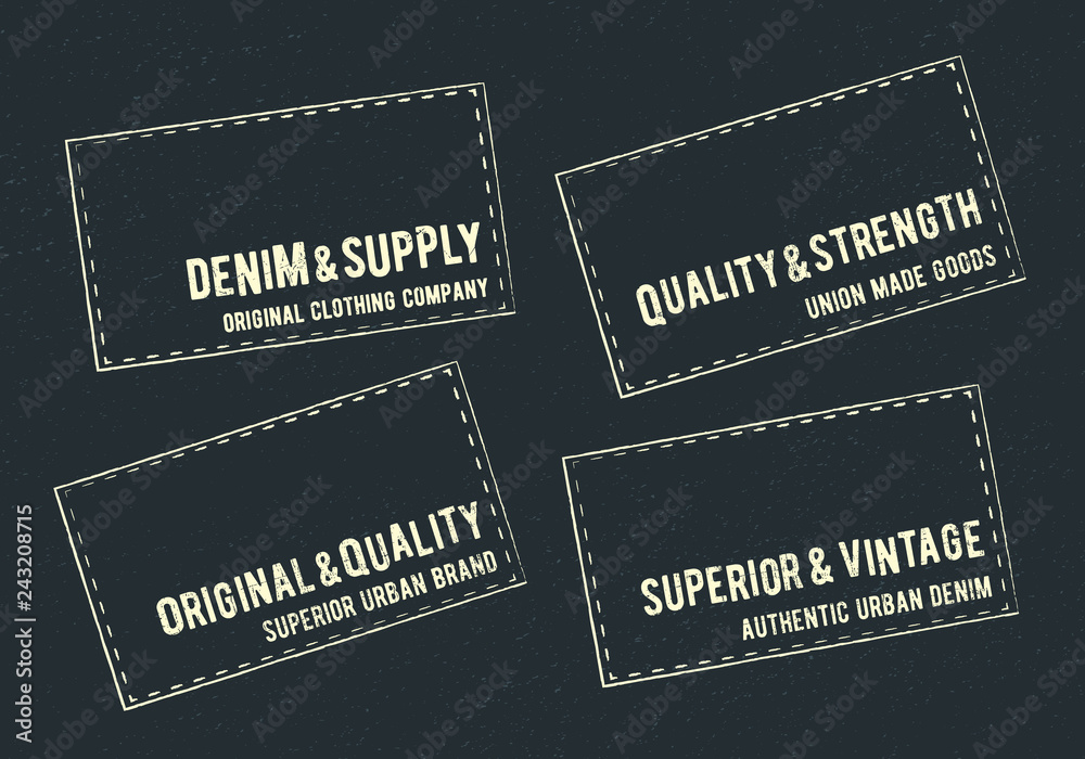 Vintage denim labels set. Badge, stamp 