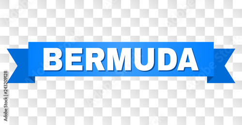 BERMUDA text on a ribbon. Designed with white title and blue tape. Vector banner with BERMUDA tag on a transparent background.