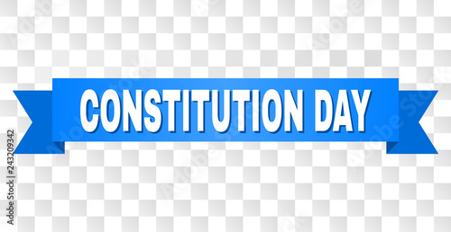CONSTITUTION DAY text on a ribbon. Designed with white title and blue tape. Vector banner with CONSTITUTION DAY tag on a transparent background.