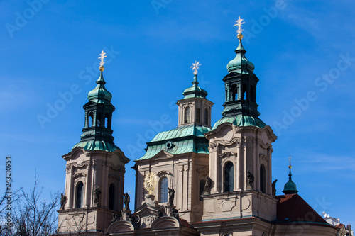 Towers of the St. Nicolas Church located in Prague old town