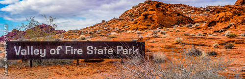 Clark County, NV,USA - January 6, 2019 - The sign at the north entrance to Valley of Fire State Park. photo