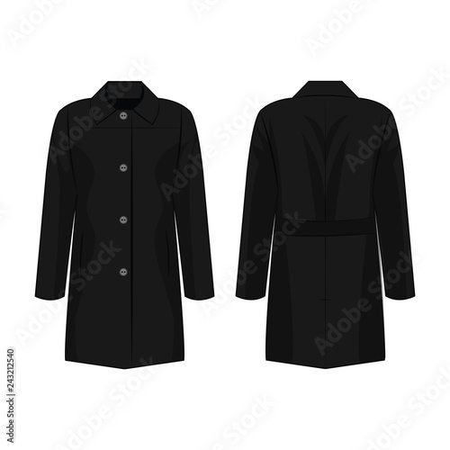 Black autumn coat isolated vector on the white background
