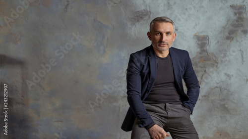 brave 45 years old men with gray hair and beard