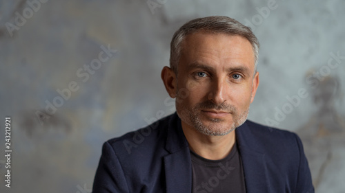brave 45 years old men with gray hair and beard