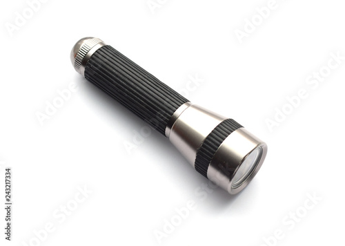 Shiny metal and rubber mini handheld flashlight