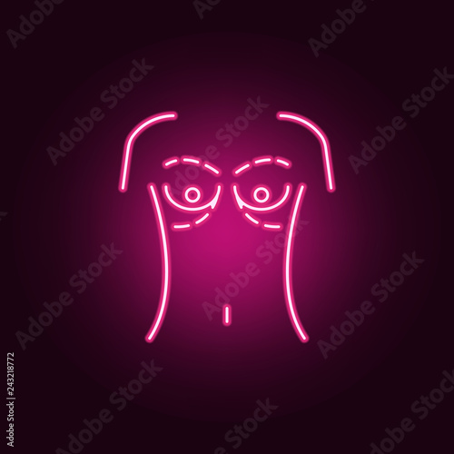 Breast enlarge, augment woman icon. Elements of anti agies in neon style icons. Simple icon for websites, web design, mobile app, info graphics