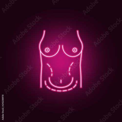 Abdomen, belly cellulite surgery icon. Elements of anti agies in neon style icons. Simple icon for websites, web design, mobile app, info graphics